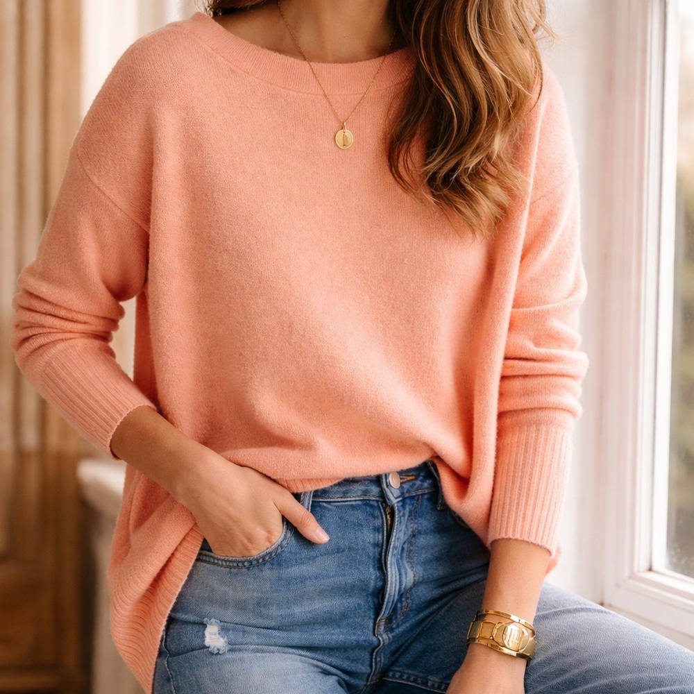 ANTHROPOLOGIE Naomi Boatneck Sweater in Peach